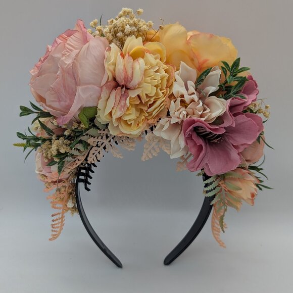 Frida Kahlo-Inspired Peach Fuzz & Pink Flower Headband - Picture 6 of 13